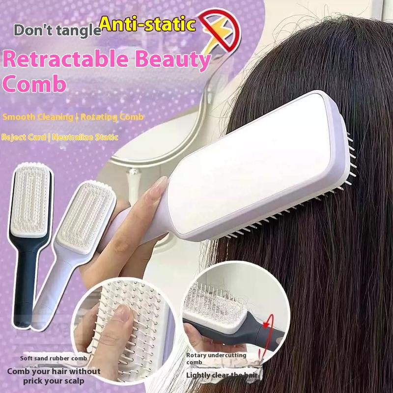 Retractable Bristles, anti Static Massage Comb Brush for Effortless Hair Removal and Cleaning Tools Paddle Detangle Hair Brush Set
